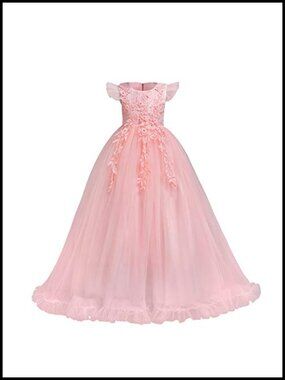 Girls Sleeveless Lace Tulle Princess Maxi Dress Formal Party Gown